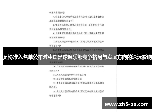 足协准入名单公布对中国足球俱乐部竞争格局与发展方向的深远影响 足协准入名单公布对中国足球俱乐部竞争格局与发展方向的深远影响