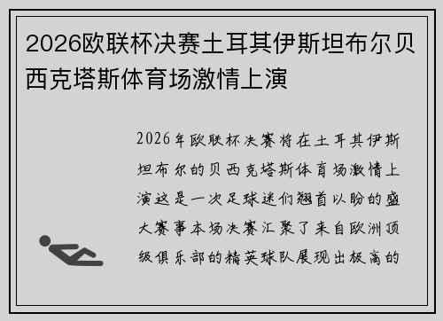 2026欧联杯决赛土耳其伊斯坦布尔贝西克塔斯体育场激情上演